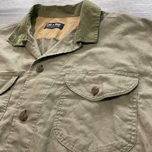 Line of Trade Mens XL Tan Utility Short Sleeve Button Down Forest Green Collar